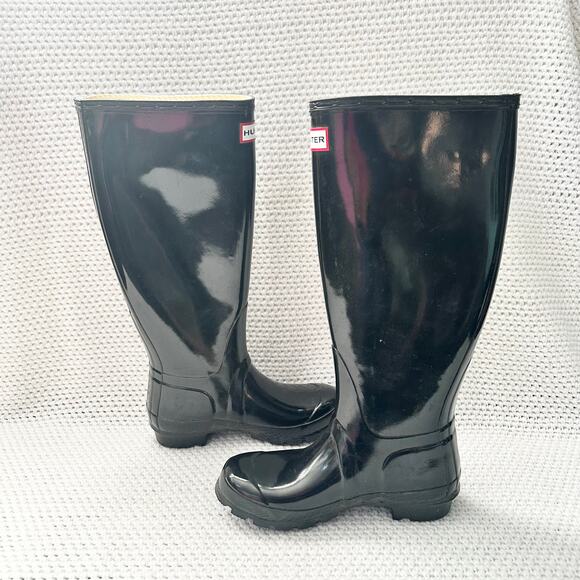 Hunter Tall Black High Gloss Women Slip On Rain Boots Classic Essential Size 5 - Picture 8 of 12